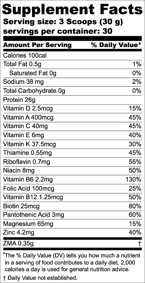 NUTRISION 100% ZMA VANILLA Supplement Facts