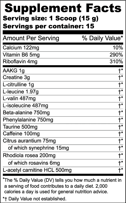 PRE WORKOUT MUSCLE Supplement Facts